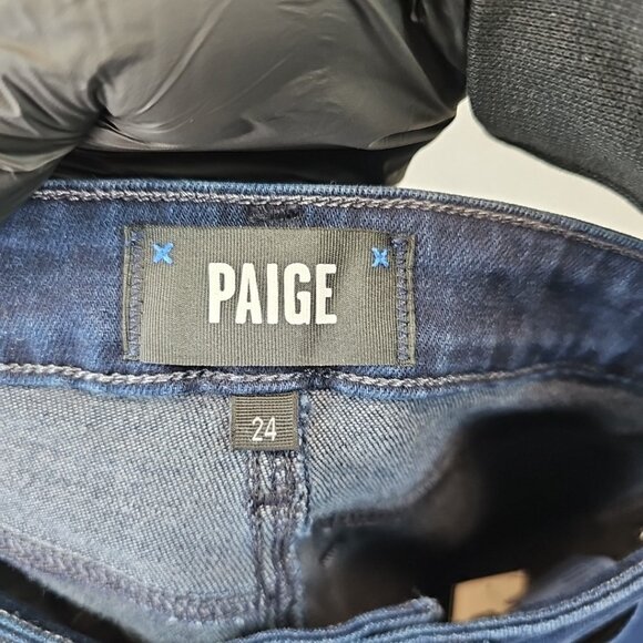 PAIGE Laurel Canyon High Rise Flare Jeans in Manifesto Womens Size 24 Dark Blue - Picture 8 of 16